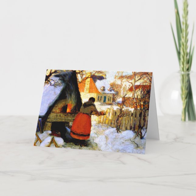 Gagnon - Heating the Oven, Winterscene Feiertagskarte (Vorderseite)