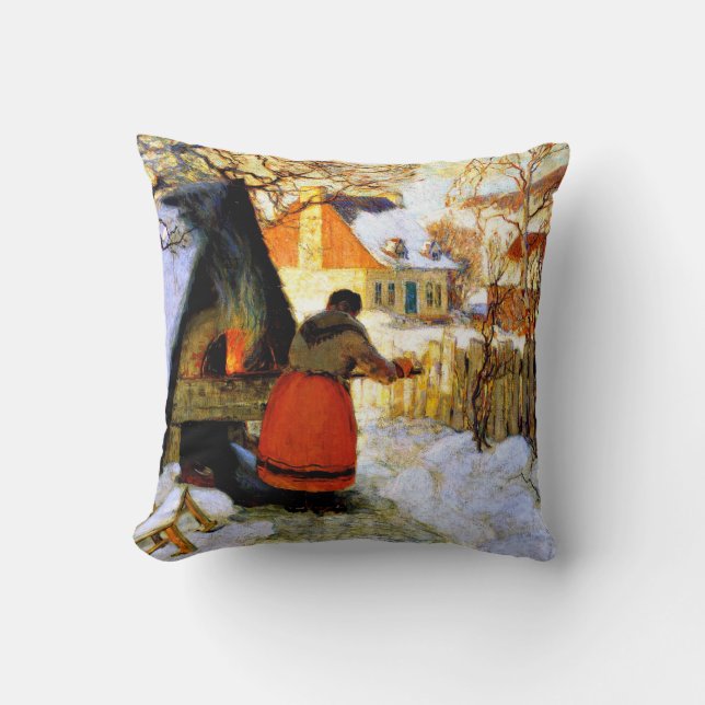 Gagnon - Heizen des Ofens, Winterlandschaft Kissen (Vorderseite)