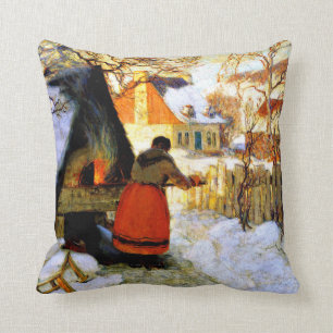 Gagnon - Heizen des Ofens, Winterlandschaft Kissen