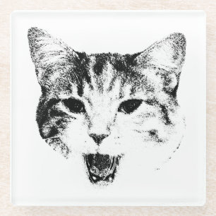 Gähnende Katzensilhouette – Minimale Sass-Edition Glasuntersetzer