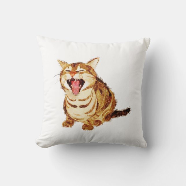 Gähnender Tabby in der Pastellbleistift-Skizze Kissen (Vorderseite)