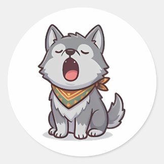 Gähnender Wolf Runder Aufkleber
