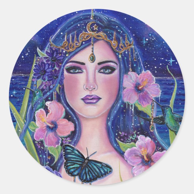 Gaia Göttin mit Kolibris von Renee Lavoie Runder Aufkleber (Vorderseite)