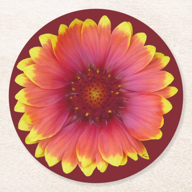 Gaillardia 1 runder pappuntersetzer (Vorderseite)