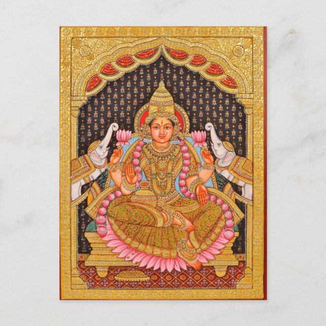 GAJA LAKSHMI INTRICATE TANJORE MALERIERUNG {SÜDIND POSTKARTE (Vorderseite)