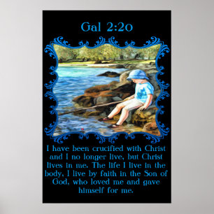Gal 2:20 Baby Junge Angeln im Fluss. Poster