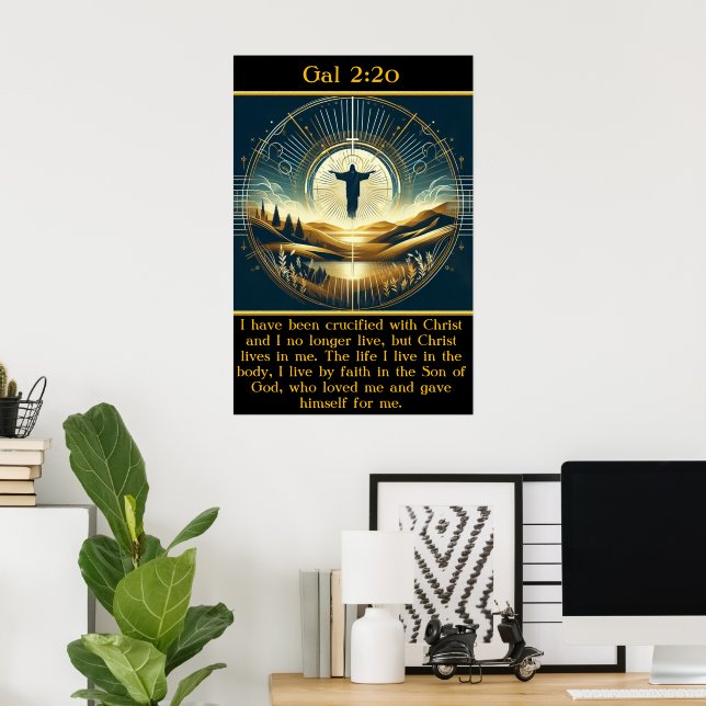 Gal 2:20 Göttliche Präsenz über ruhigen Bergen Poster (Heimbüro)