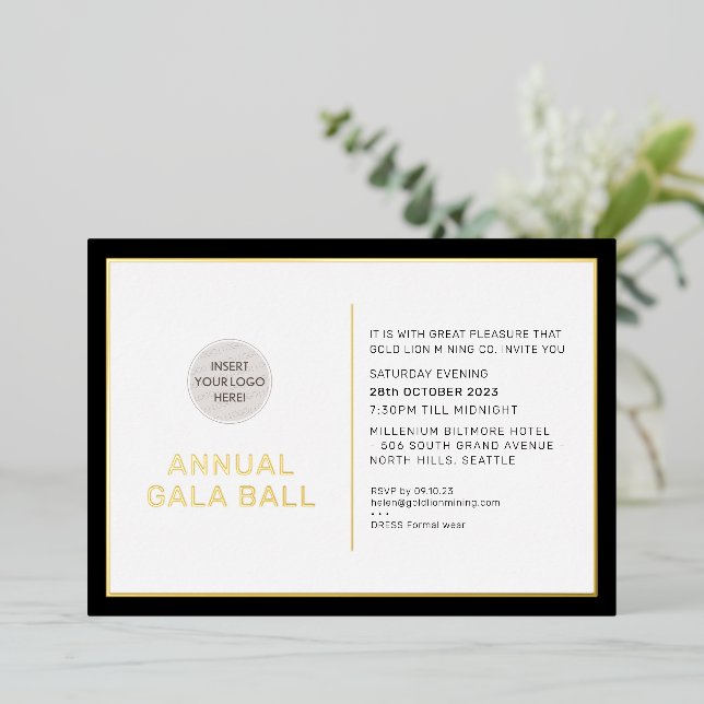 GALA BALL-Logo modern, minimalschwarz, Krawatte Go Folieneinladung (Stehend vorne)