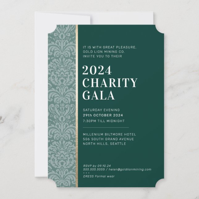 GALA BALL Modernes, elegantes Ereignis Dunkelgrün  Einladung (Vorderseite)