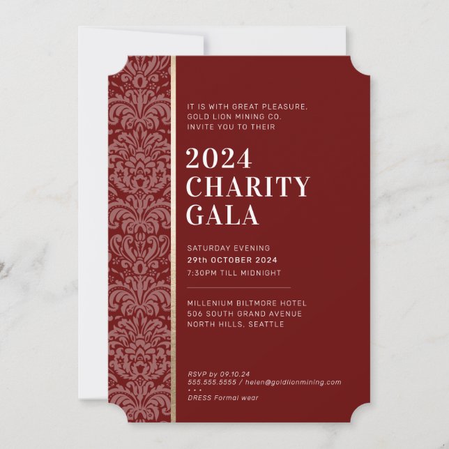 GALA BALL Modernes, elegantes Event Bordeaux Gold Einladung (Vorderseite)