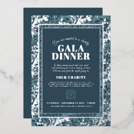Gala-Dinner mit blauen, botanischen Mustern Folieneinladung
