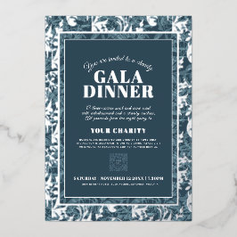 Gala-Dinner mit blauen, botanischen Mustern Folieneinladung