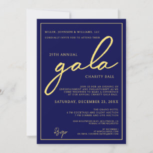 Gala-Event Charity-Fundraising Elegantes Blau Gold Einladung