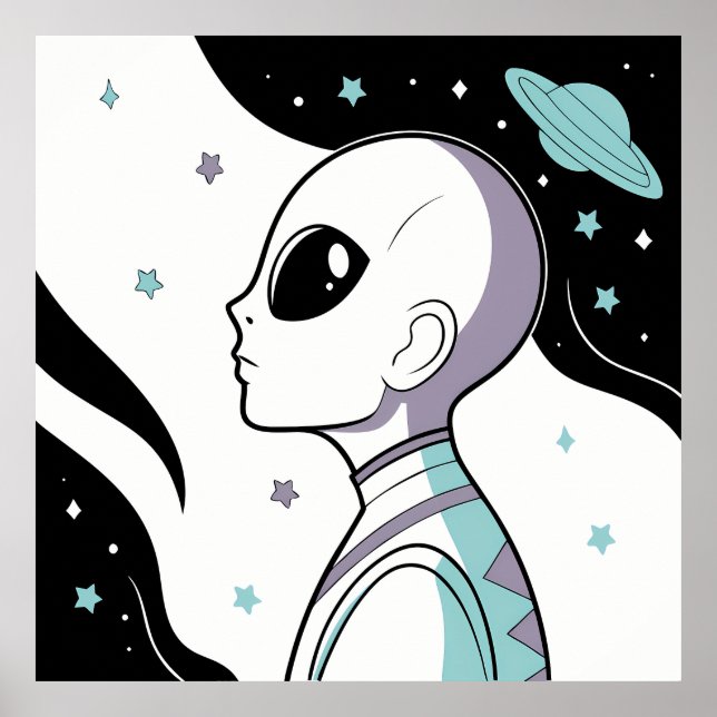 Galactic Gaze: Alien in Cosmic Space Poster (Vorne)