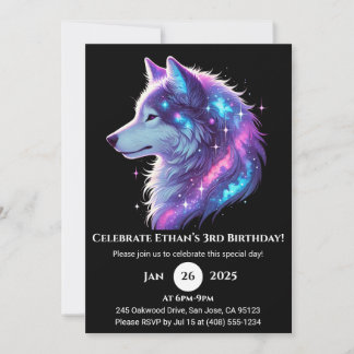 Galactic Glow Wolf Birthday Invitation Einladung