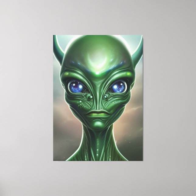 Galactic Green Alien Canvas Print Leinwanddruck (Vorderseite)