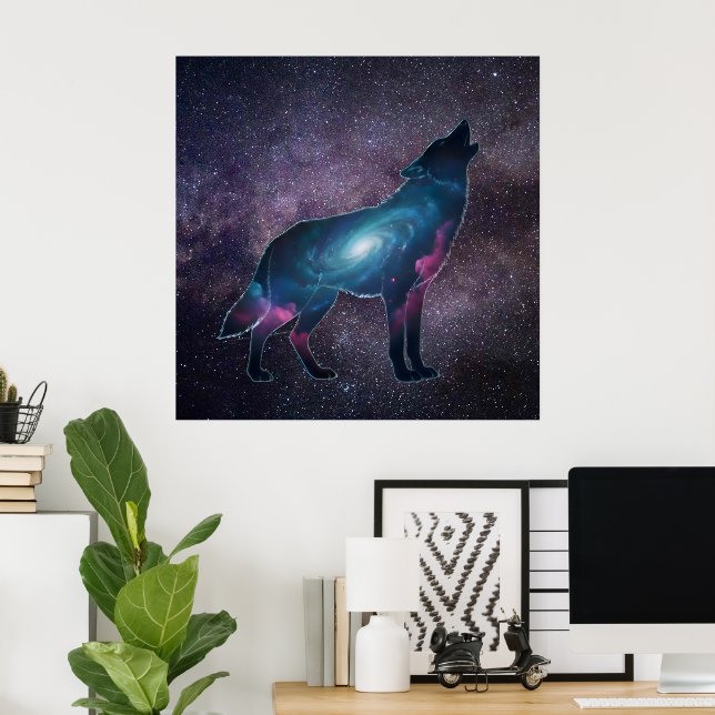 Galactic Howling Wolf Silhouette Poster (Heimbüro)