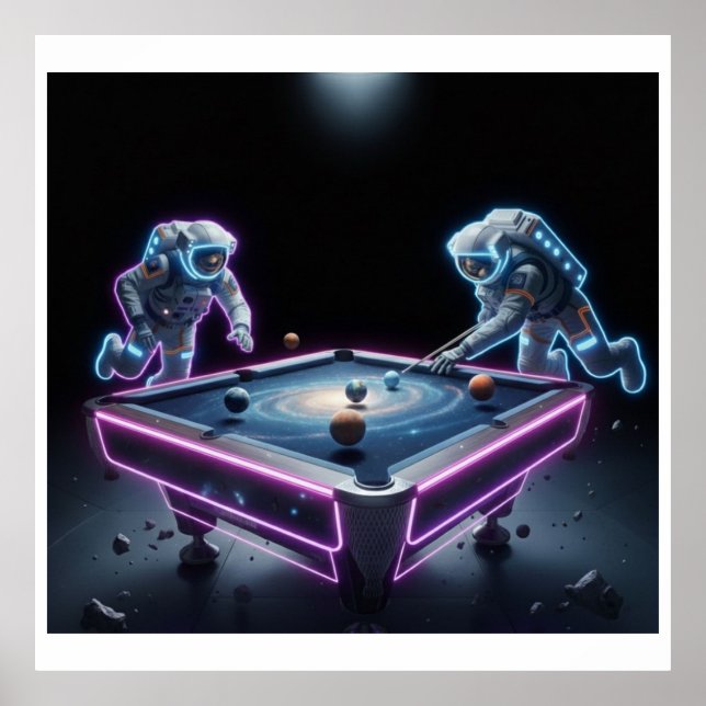 Galactic Pool Night – Astronauts Playing Cosmic Bi Poster (Vorne)
