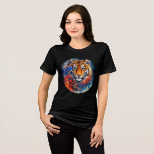 Galactic Tiger with Temple and Cherry Blossoms Tri-Blend Shirt
