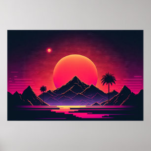 Galactic Vista: Neon Mountain Oase Poster