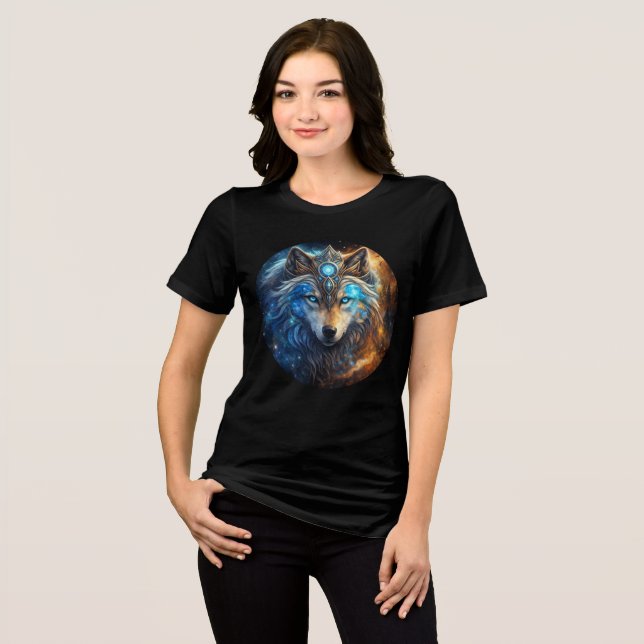 Galactic Wolf with Ornate Crown Tri-Blend Shirt (Vorderseite voll)