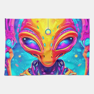 Galaktische Cyborg-Alien mit Neon Glow Geschirrtuch