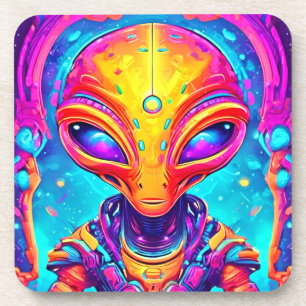 Galaktische Cyborg-Alien mit Neon Glow Getränkeuntersetzer