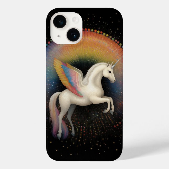 Galaktische Einhorn-Regenbogenfarben Sterne Tiefga Case-Mate iPhone 14 Hülle (Rückseite)