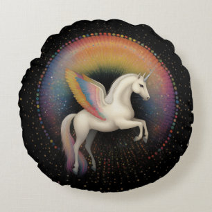 Galaktische Einhorn-Regenbogenfarben Sterne Tiefga Rundes Kissen