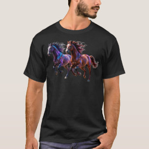Galaktische laufende Neon-Mystik-Pferde Paar Fanta T-Shirt