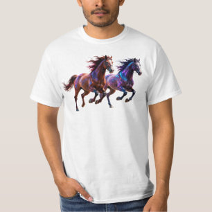 Galaktische laufende Neon-Mystik-Pferde Paar Fanta T-Shirt