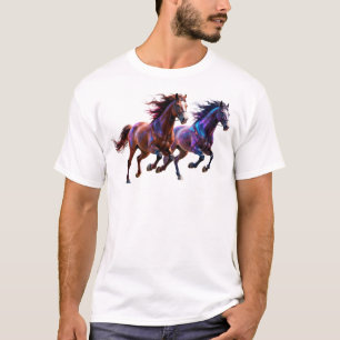 Galaktische laufende Neon-Mystik-Pferde Paar Fanta T-Shirt
