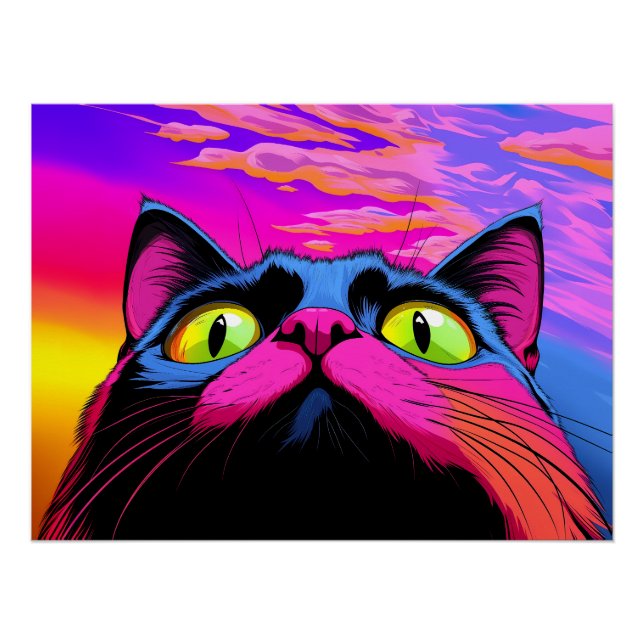 Galaktische Neugier: Kosmischer Blick einer Katze Poster (Vorderseite)