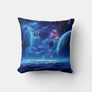 Galaktische Oase: Blauer Nebel Stellar Landschaft Kissen
