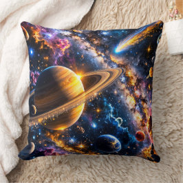 Galaktische Odyssee Weltraumnebel und Saturn Blick Kissen