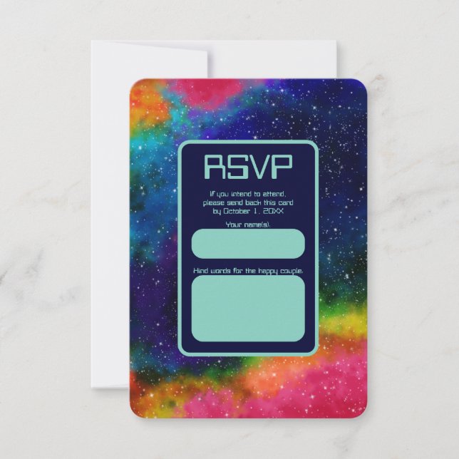 Galaktische SCI-Fi-Hochzeit RSVP Karte (Vorderseite)