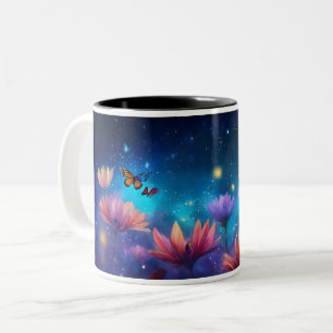 Galaktische Wildblumen und Schmetterling: Dreamy U Zweifarbige Tasse