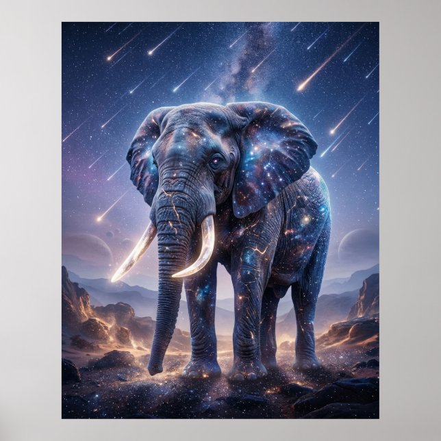 Galaktischer Elefant Sternenfall Himmel Poster (Vorne)