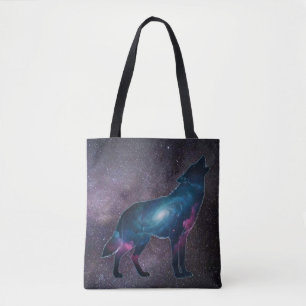 Galaktischer heulender Wolfssilhouette Tasche