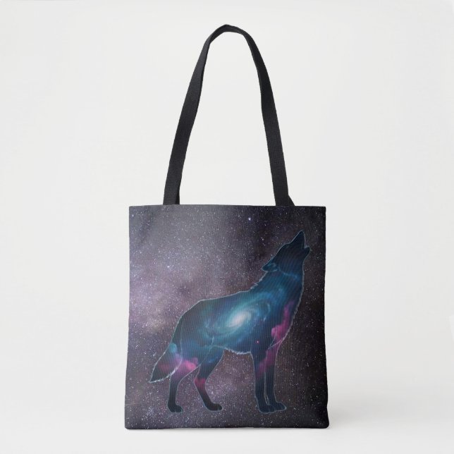 Galaktischer heulender Wolfssilhouette Tasche (Vorderseite)