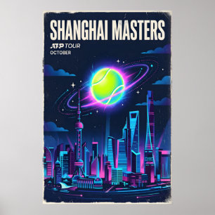 Galaktischer Smash-Tennis-Druck, Neon-Retro-Sci-Fi Poster