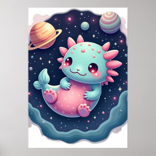 Galaktisches Axolotl-Weltraum-Abenteuer Süßes Axol Poster