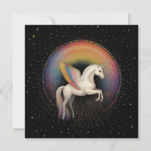 Galaktisches Einhorn Regenbogenfarbene Sterne Tief Einladung