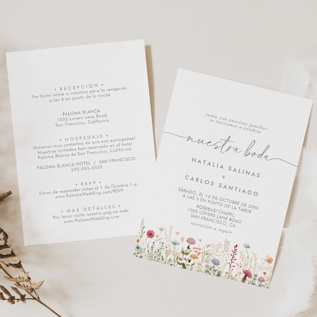 Galant Wildflower Vorne & Hinten Nuestra Boda Einladung (Von Creator hochgeladen)
