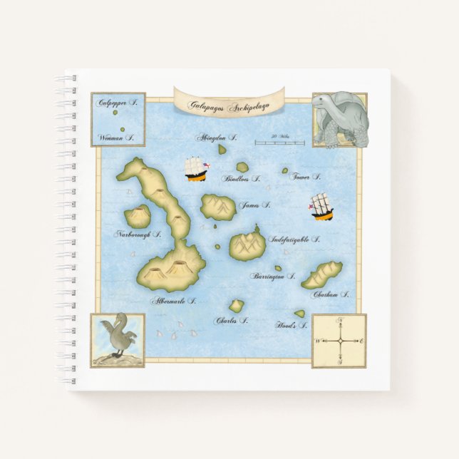 Galapagos Archipelago Schöne Karte mit Schiffen Notizbuch (Vorderseite)