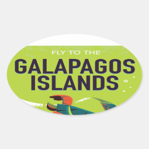 Galapagos-Inseln Vintage-Reiseposter-Kunst. Ovaler Aufkleber