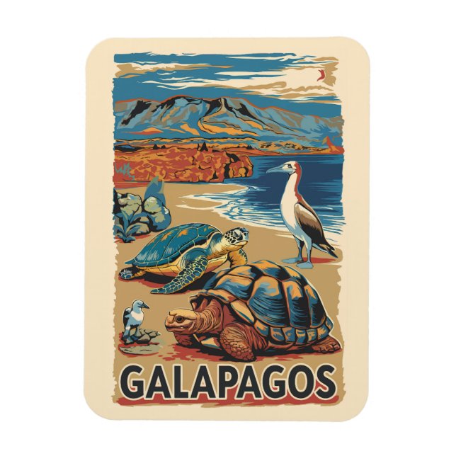 Galapagos Tiere Reisen Kunst Vintag Magnet (Vertikal)