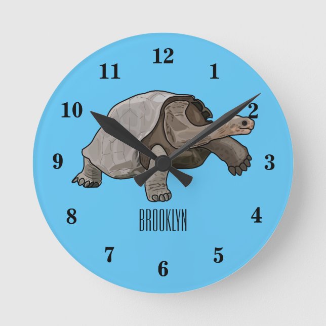 Galapagos-Tortoise-Cartoon Runde Wanduhr (Vorderseite)