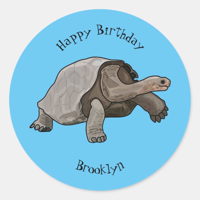Galapagos-Tortoise-Cartoon Runder Aufkleber (Vorderseite)