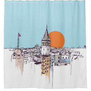 Galata Tower und Galata Bezirk Beyoglu Istanb Duschvorhang